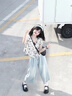 Jret法式甜美水墨印花V領(lǐng)泡泡袖短袖女短款短袖上衣夏季2025 圖片色 L 建議【110-120斤】 曬單實(shí)拍圖
