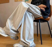 NASAWASSUP直筒冰絲褲子夏季男薄款大碼寬松潮牌闊腿垂感速干休閑褲子 淺灰色H2541-LPH XL 【建議120斤-140斤】 曬單實(shí)拍圖