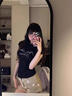 蝶嬌諾（DIEJIAONUO）連衣裙子女夏季2025新款女裝韓版美式辣妹純欲風(fēng)復古港風(fēng)鹽系顯瘦 黑色上衣+裙子 S 曬單實(shí)拍圖