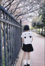 歐維沃可愛軟妹柴呼呼jk小熊貓制服水手服上衣高腰日系兩件套百褶裙套裝 單黑色百褶裙 XL 曬單實拍圖