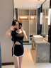 夏季韓版莫代爾睡衣女時(shí)尚短袖短褲整套吊帶背心外穿運動(dòng)服套裝女 黑色套裝 M 【建議80-95斤】 曬單實(shí)拍圖