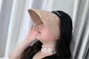 目丸夏季拉菲草防曬空頂帽女沙灘出游草帽大檐遮陽(yáng)帽防紫外線(xiàn)太陽(yáng)帽子 曬單實(shí)拍圖