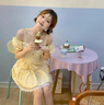 茯見連衣裙法式甜妹碎花吊帶女夏季在逃公主蓬蓬裙收腰顯瘦小個子短裙 黃色M（建議80-110斤） 曬單實拍圖