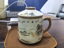 青花汝窯茶杯水杯陶瓷帶蓋茶水分離可定制送禮家用高檔辦公馬克杯 汝窯千里江山-辦公杯 曬單實(shí)拍圖