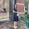 尚靜連衣裙女夏季2025新款女裝時尚簡約中長款收腰顯瘦氣質(zhì)短袖裙子女 藏青色 M 曬單實拍圖