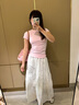 小野七天粉色正肩t恤女短袖2025夏季新款少女感甜美顯瘦多巴胺修身上衣 粉色 M 曬單實拍圖