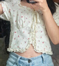 樂(lè )町甜美浪漫感碎花雪紡衫女夏季新款綁帶設計感修身精致上衣 黃印花（現貨） M 曬單實(shí)拍圖