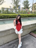 MMLG【明星同款】87mm 7A抗菌純棉短袖T恤女夏季新款韓系體恤情侶上衣 明星同款紅色 S 曬單實(shí)拍圖
