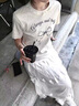 LDBE蝴蝶結(jié)印花短袖t恤女夏季新款設(shè)計(jì)感下擺花邊修身顯瘦絕美上衣服 淺灰色 M 【90-110斤】 曬單實(shí)拍圖
