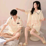 貓人情侶睡衣女夏季純棉短袖短褲韓版可愛(ài)開(kāi)衫可外穿薄款家居服套裝 24123杏色 XL 男(建議130-150斤) 曬單實(shí)拍圖
