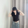 山朵棉白色螺紋短款v領(lǐng)t恤女夏季2025新款修身顯瘦百搭減齡露臍緊身上衣 黑色 S 曬單實(shí)拍圖