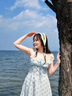 斤慕法式碎花吊帶連衣裙女韓系溫柔風(fēng)夏季甜美收腰顯瘦蕾絲拼接長裙 M(無開衫，建議100-110斤) 曬單實(shí)拍圖