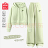 名創(chuàng)優(yōu)品（MINISO）春秋季套裝女休閑運(yùn)動(dòng)潮流女裝連帽開衫衛(wèi)衣闊腿褲兩件套韓系穿搭 【春秋款】豆綠(m萌萌花繡)+豆綠 L 165 (優(yōu)選面料 舒適貼身) 曬單實(shí)拍圖
