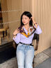 繡娘（XIUNIANG）條紋字母桑蠶絲大方巾女春夏外搭披肩真絲絲巾頭巾 剪影 曬單實(shí)拍圖