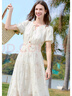 百圖betu女裝2025夏季新款連衣裙抽褶泡泡袖國(guó)風(fēng)印花收腰裙子2503T91 米白 S 曬單實(shí)拍圖