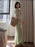 蕓蕁裙子女夏季2025新款法式小飛袖荷葉邊領連衣裙子女裝夏季新款氣質 綠色# L 建議100-110斤 曬單實拍圖