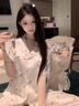 真絲睡衣女夏季新款蕾絲花邊波點蝴蝶結(jié)可愛少女休閑家居服套裝 波點蝴蝶【短袖短褲長褲】三件套 XL 120-140斤 曬單實拍圖