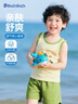 巴帝巴帝夏季嬰幼兒童純棉套裝無袖背心短褲男女寶寶 綠 探險小貓 100 曬單實拍圖