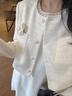 Mandy Zhang法式花紗白色小香風(fēng)短外套女春季山茶花千金感氣質(zhì)上衣 珍珠白-外套 S 曬單實(shí)拍圖
