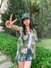 小野七天短袖碎花襯衫女復古港風設計感小眾夏季寬松度假休閑襯衣 【綠色碎花】M 曬單實拍圖