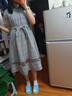 拙拙豬童裝女童格子裙子兒童小女孩時(shí)髦洋氣連衣裙夏裝長(zhǎng)裙過(guò)膝夏天衣服 灰藍(lán)色 170 曬單實(shí)拍圖