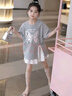 巴萊恩娜女童夏季套裝2025新款女孩洋氣時髦夏裝兩件套童裝網(wǎng)紅夏款衣服潮 短袖+半身裙（有安全褲） 160 cm 曬單實拍圖