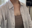 無印良品（MUJI）男式 漢麻水洗 長袖襯衫 男士襯衣外套上衣男款夏季 男裝AC218A5S 灰色條紋 S (165/84A) 曬單實(shí)拍圖