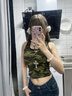 DUTRIEUX美式辣妹甜酷短款迷彩吊帶背心夏季新款修身顯瘦跳舞演出外穿上衣 迷彩 【固定胸墊】 均碼 【95斤-110斤】 曬單實(shí)拍圖