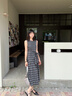 香影黑色格子無袖連衣裙女2025秋季新款復(fù)古法式中長款收腰a字裙 黑色 S 曬單實(shí)拍圖