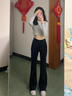 鉑吶苓牛仔褲女微喇叭2025新款春夏高腰顯瘦遮肉闊腿美式復(fù)古馬蹄喇叭褲 微喇叭牛仔褲【黑色】常規(guī)款 L 【110-125斤】 曬單實(shí)拍圖