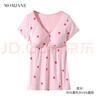 Mom Jane哺乳上衣短袖t恤孕婦裝春秋薄款莫代爾睡衣喂奶月子服帶胸墊大碼 粉印草莓-附贈罩杯 L 曬單實(shí)拍圖