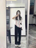 浪莎西裝褲女夏季薄款寬松顯瘦休閑褲子女高級垂感西褲女小個子闊腿褲 黑色 L (建議101-110斤) 曬單實拍圖
