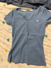 ABERCROMBIE & FITCH【多色亨利領(lǐng)】女裝25夏新款經(jīng)典小麋鹿修身短袖T恤KI139-5271 藍(lán)色 XS (160/84A) 曬單實(shí)拍圖