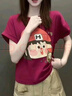 格嵐祺短袖t恤女2025新款百搭潮卡通女孩印花寬松顯瘦半袖上衣體恤衫 玫紅色（卡通女孩） L 建議100-120斤 曬單實(shí)拍圖