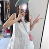 茯見法式白色花苞連衣裙子女夏2025新款小個子背心吊帶小眾蓬蓬裙短裙 白色 M （建議90-105斤） 曬單實拍圖