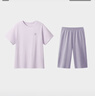 蕉內300E兒童家居服100%純棉上衣一體織無(wú)側縫短袖短褲男女童夏季睡衣 【套裝】釙-云霧紫+云霜紫 140 曬單實(shí)拍圖