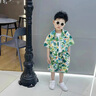 G.DUCKKIDS小黃鴨男童套裝夏季帥氣男寶寶衣服兒童夏裝中小童薄款花襯衫三件 襯衫-短褲兩件套 100 cm 曬單實拍圖