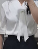 特洛曼雪紡白色襯衫女短袖夏季飄帶職業(yè)氣質(zhì)休閑通勤面試正裝女士襯衣 曬單實(shí)拍圖