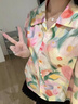 愛葵茵多巴胺法式復(fù)古印花港味少女短袖襯衫女2025夏季新款設(shè)計寬松上衣 印花襯衫 M 【95一105斤】 曬單實拍圖