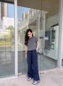 Shelley Jones藏青色刺繡褲子男款夏季美式復(fù)古垂感闊腿褲高級(jí)感褶皺寬松傘兵褲 藏青色 XL [推薦120-140斤] 曬單實(shí)拍圖