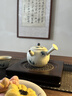 逸品春秋青花火石紅手繪銀杏側把壺家用陶瓷泡茶壺茶碗功夫茶具中式泡茶器 青花火石紅手繪【銀杏】側把壺 曬單實(shí)拍圖