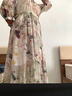 皮爾卡丹（pierre cardin）真|絲碎花連衣裙女夏季2025年新款高端印花桑蠶|絲顯瘦七分袖長裙 花色 L 曬單實(shí)拍圖
