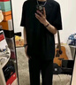 OEMG重磅美式復(fù)古純色棉情侶短袖t恤男夏季五分袖潮流寬松潮牌上衣服 黑色 2XL [建議140-160斤] 曬單實(shí)拍圖
