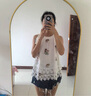 茵曼甜美刺繡蕾絲拼接露肩掛脖背心2025夏季女裝新款寬松無(wú)袖上衣 白底印花 S 曬單實(shí)拍圖