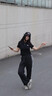 JEEP SPIRIT吉普排扣褲子男士潮牌潮流夏季直筒寬松薄款闊腿高街休閑九分褲 DKK41黑色 XL 125~145斤可穿 曬單實拍圖
