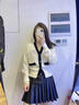 DGOV法式小香風(fēng)撞色V領(lǐng)針織開衫女早春溫柔慵懶寬松毛衣外套收腰上衣 紫色 S 80-95斤 曬單實(shí)拍圖