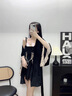 康多蜜金絲絨吊帶睡裙凱朱莉性感睡衣女春秋款2025新款帶胸墊情調睡裙 黑色F1003#絲絨版(吊帶裙+睡袍 M 曬單實(shí)拍圖