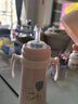 可可萌（COCOME）保溫吸管奶瓶陶瓷內膽不銹鋼嬰幼兒吸管杯1歲+保溫杯280ML櫻花粉 曬單實拍圖