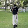 尤芮軻胖男生休閑褲運(yùn)動(dòng)時(shí)尚美式抖音衛(wèi)褲男重磅褲子寬松直筒運(yùn)動(dòng)彎刀褲 HK24730米白色升級(jí)款 3XL 160-190斤偏大 曬單實(shí)拍圖