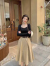 薩拉維夫 SLLAVIF品牌時尚半身裙女2025春夏新款法式寬松氣質(zhì)大擺A字中長款裙傘裙 卡其色 M 曬單實拍圖